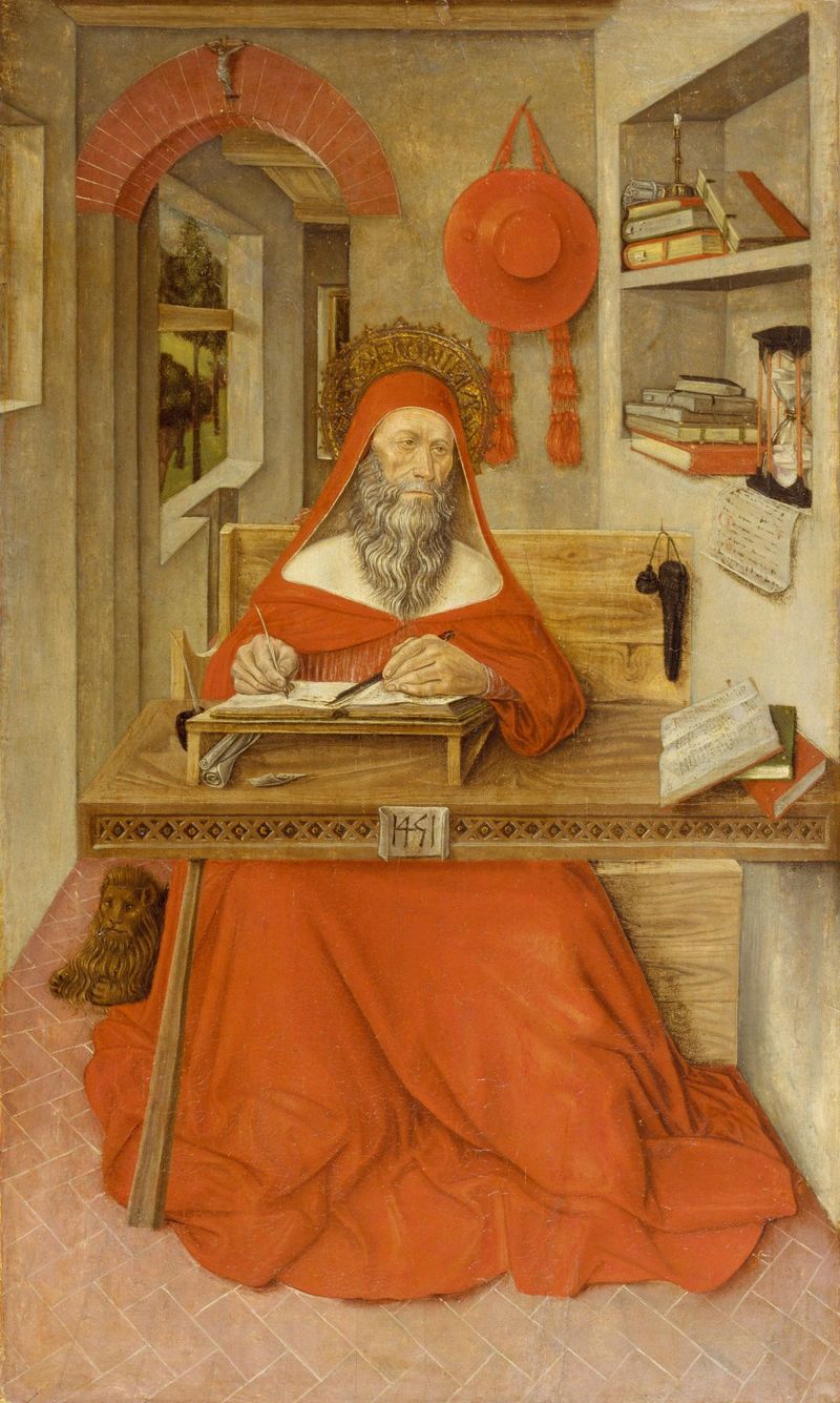 Antonio da Fabriano's 1451 painting of Saint Jerome in his study, surrounded by books and manuscripts