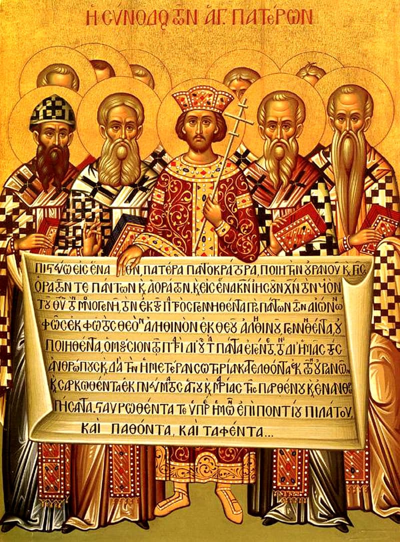 Icon of the First Council of Nicaea (325 AD), where the Church fathers defended Trinitarian orthodoxy
