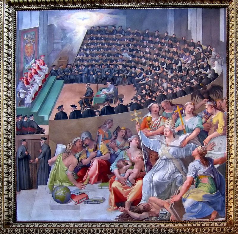 The Council of Trent in session, depicting the assembled bishops and theologians of the Catholic Counter-Reformation