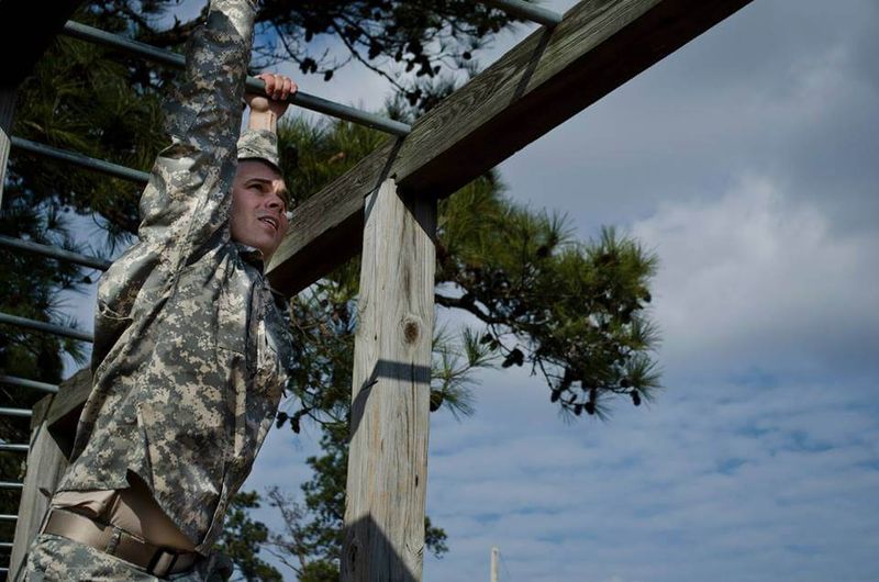 The author navigates the obstacle course at Fort Benning during the Army's Direct Commission Course
